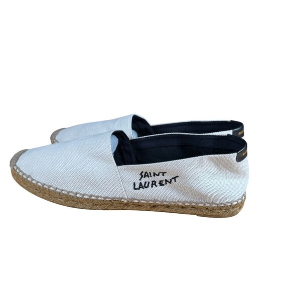 Saint Laurent SL Signature White Embroidered Canvas Espadrille Shoes Men\'s Size